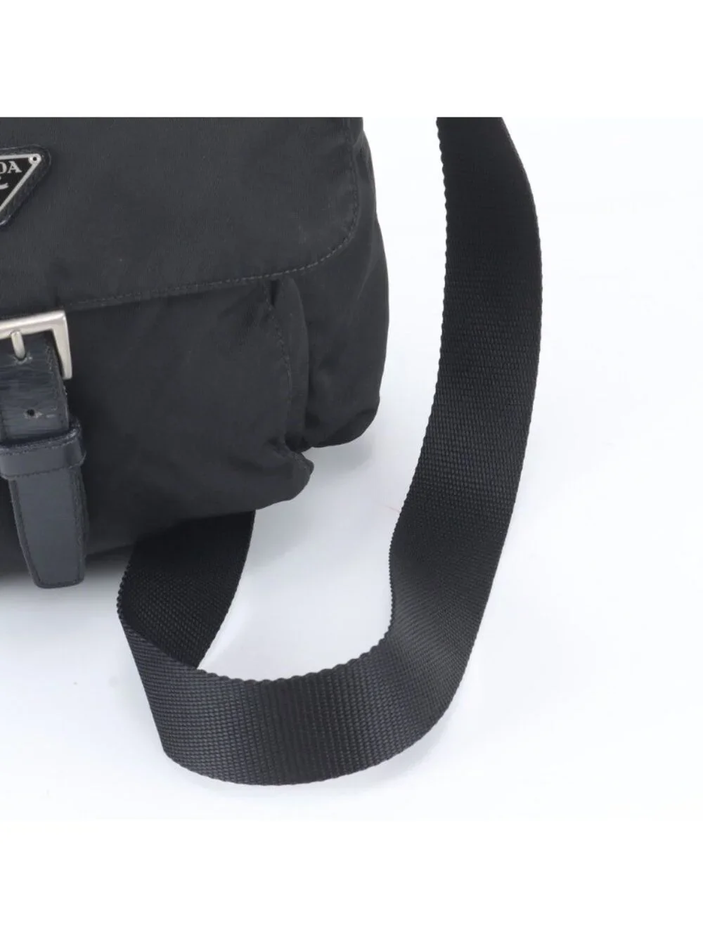Prada Tessuto Nylon Triangle Logo Leather Shoulder Bag Crossbody Messenger Black